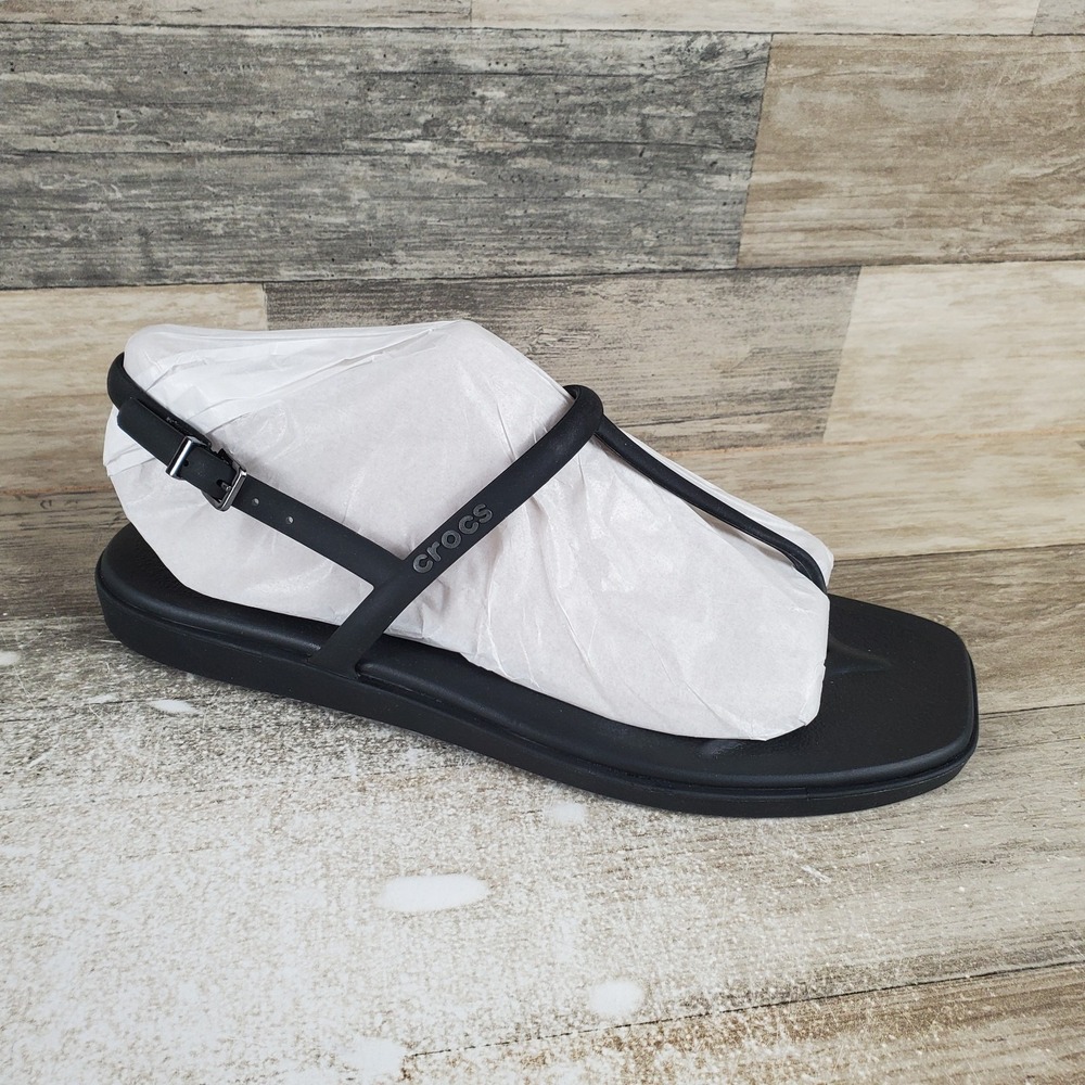 Crocs Miami Womens Thong Sandals Sz 10 W Black Leather Buckle Slingback Open Toe